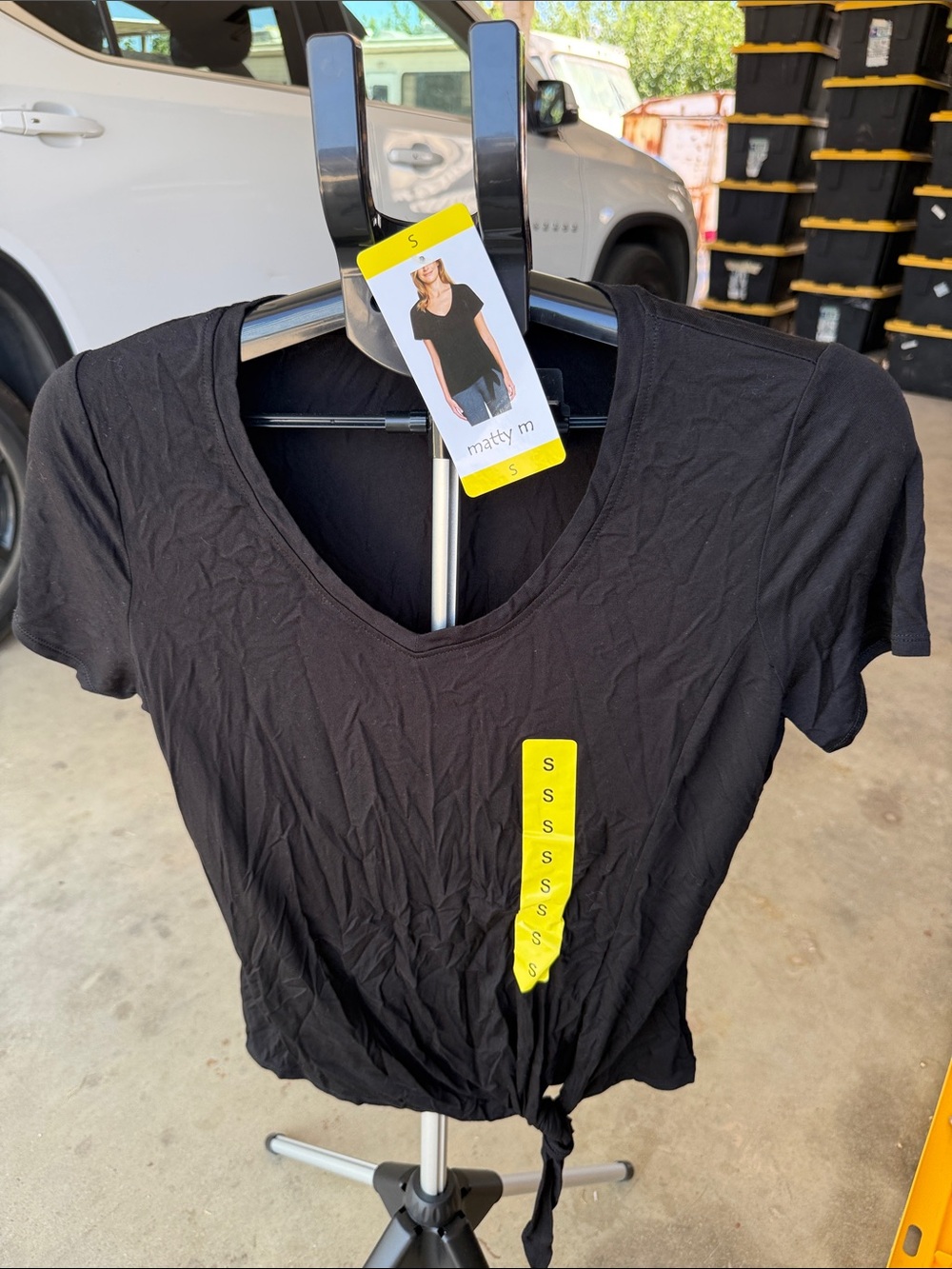 Matty M Black V-Neck Tie-Front Crop Top